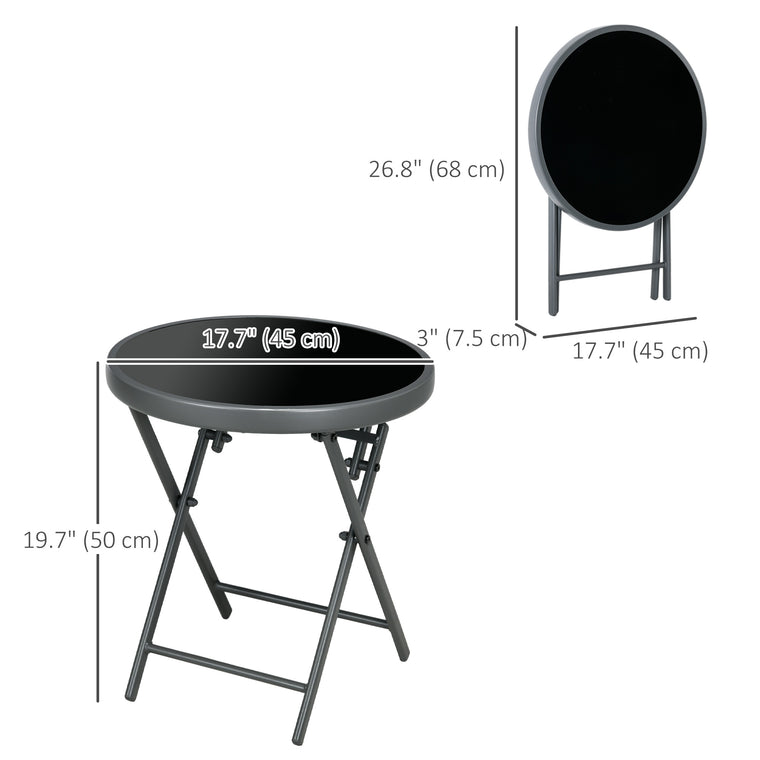 18" Black Round Folding Side Table with Glass Top