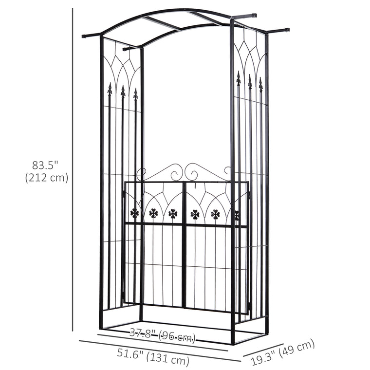 Black Metal Garden Arch with Clover Gate