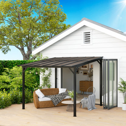 Hardtop Gazebo Wall-Mounted / Free Standing Outdoor Pergola with UPF 50+ & Waterproof Polycarbonate Roof - 10' x 10'