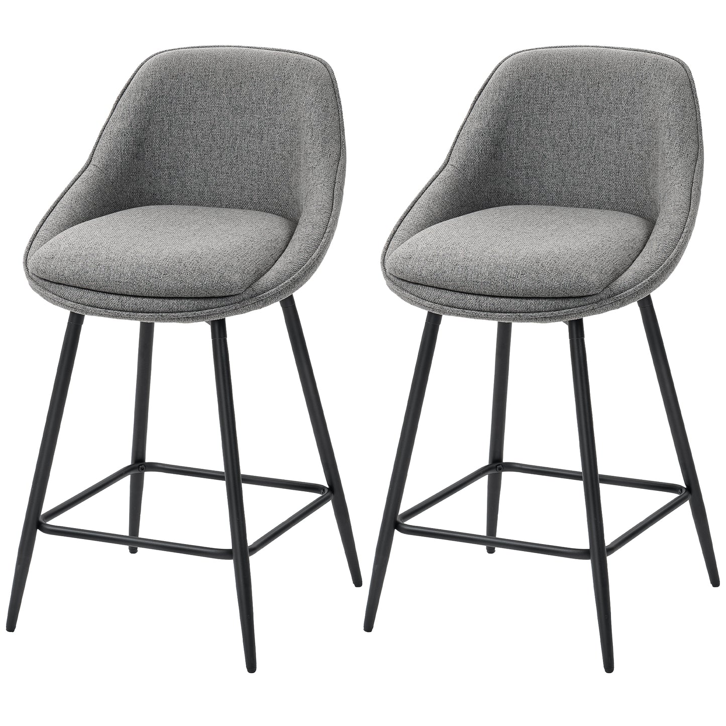 26" Counter Height Barstools Set of 2, Upholstered Swivel Bar Stools with Backrests and Armrests, Dark Grey