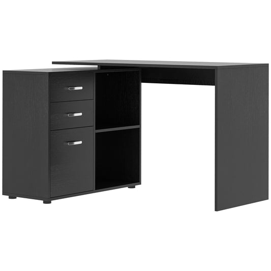 L-Shaped Writing Desk with Storage and Drawer - Black