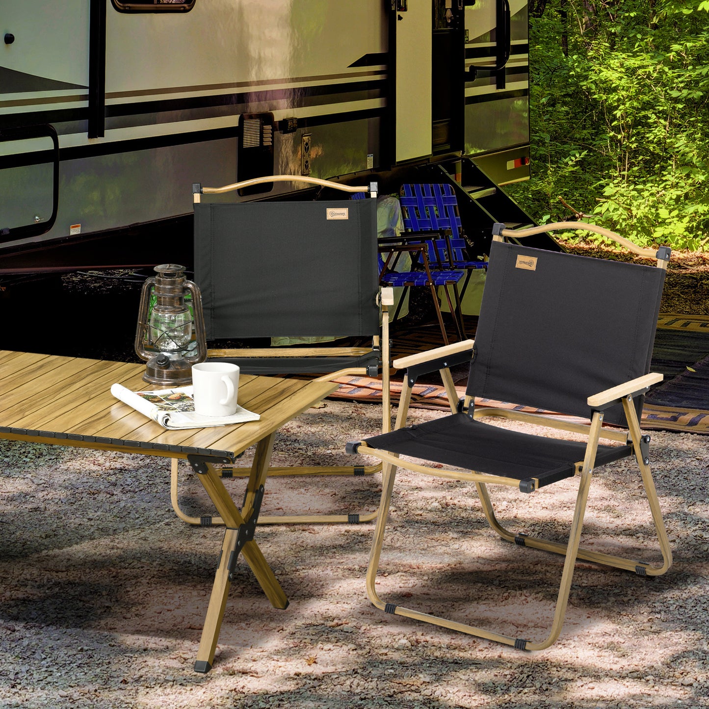Set of 2 Camping Chair, Lightweight Folding Chair, Portable Armchairs, Excellent for Festivals, Fishing, Beach and Hiking, Beige