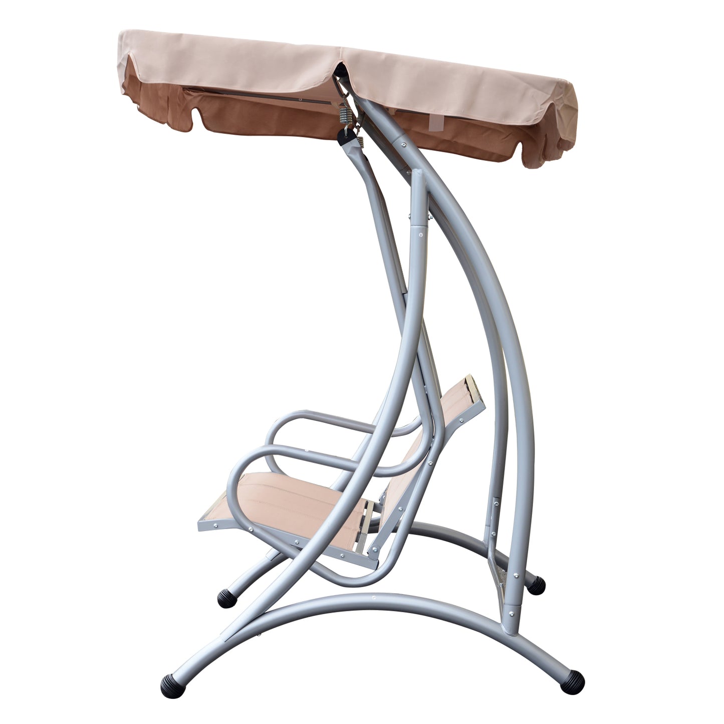 3 Seat Metal Swing Chair Hammock w/ Canopy Cover Heavy Duty Patio Garden Outdoor Beige