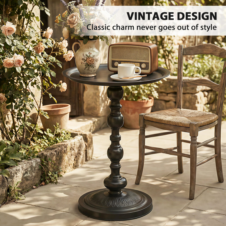 15.4" Round Metal Side Table with Tray Top