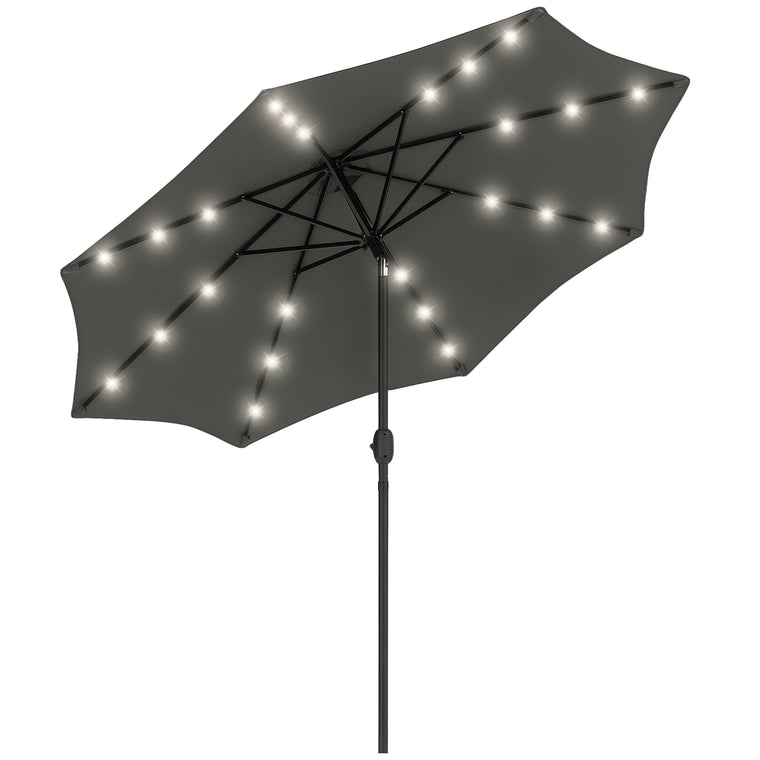 9ft Charcoal Grey Solar Patio Umbrella with 24 LED Lights
