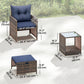 5 Piece Patio Furniture Set, Wicker Patio Chairs with Ottomans, 2-Tier Glass Coffee Table and Cushions, Brown/Dark Blue