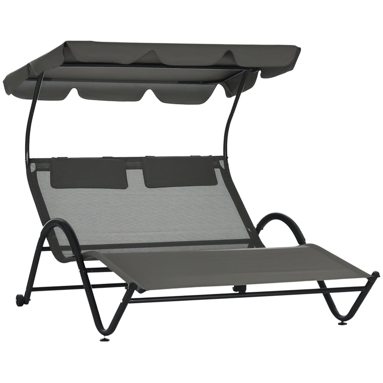 Dark Gray Chaise Lounge Chair with Sunshade Roof