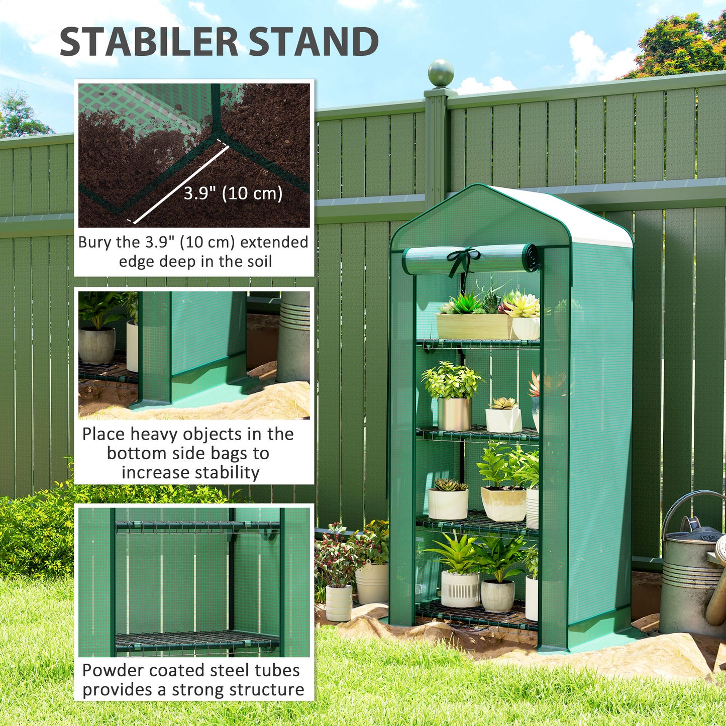 Mini Greenhouse with Screen Roof, Portable Small Greenhouse with Roll-Up Zipper Door