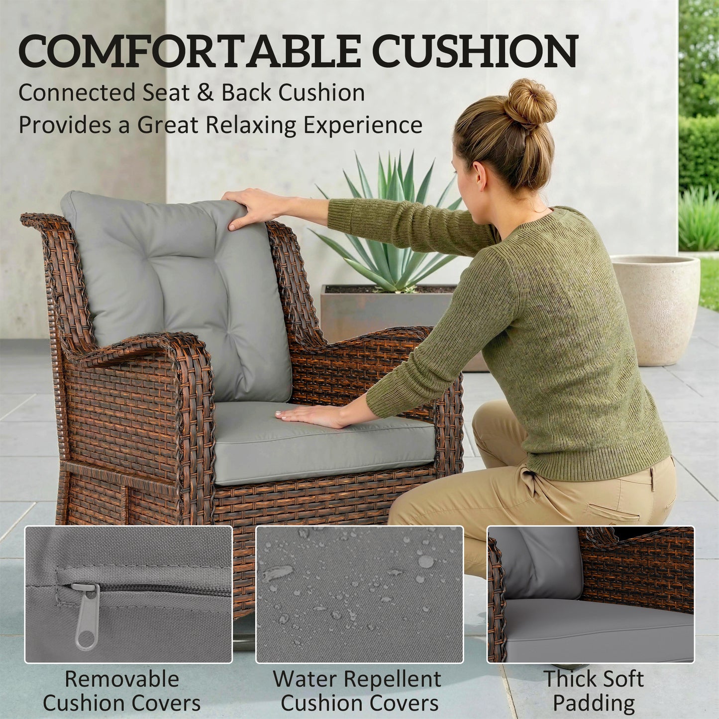 PE Rattan 360° Swivel Patio Chair with Cushion, Dark Grey