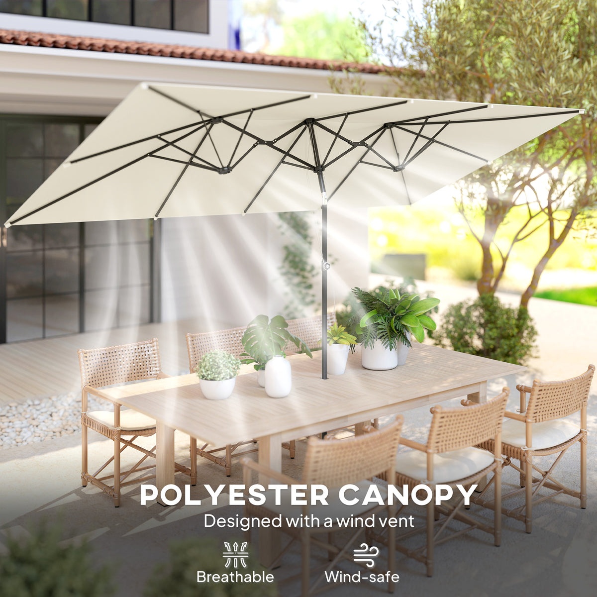 White Double-Sided Umbrella with Adjustable Height & 12 Ribs