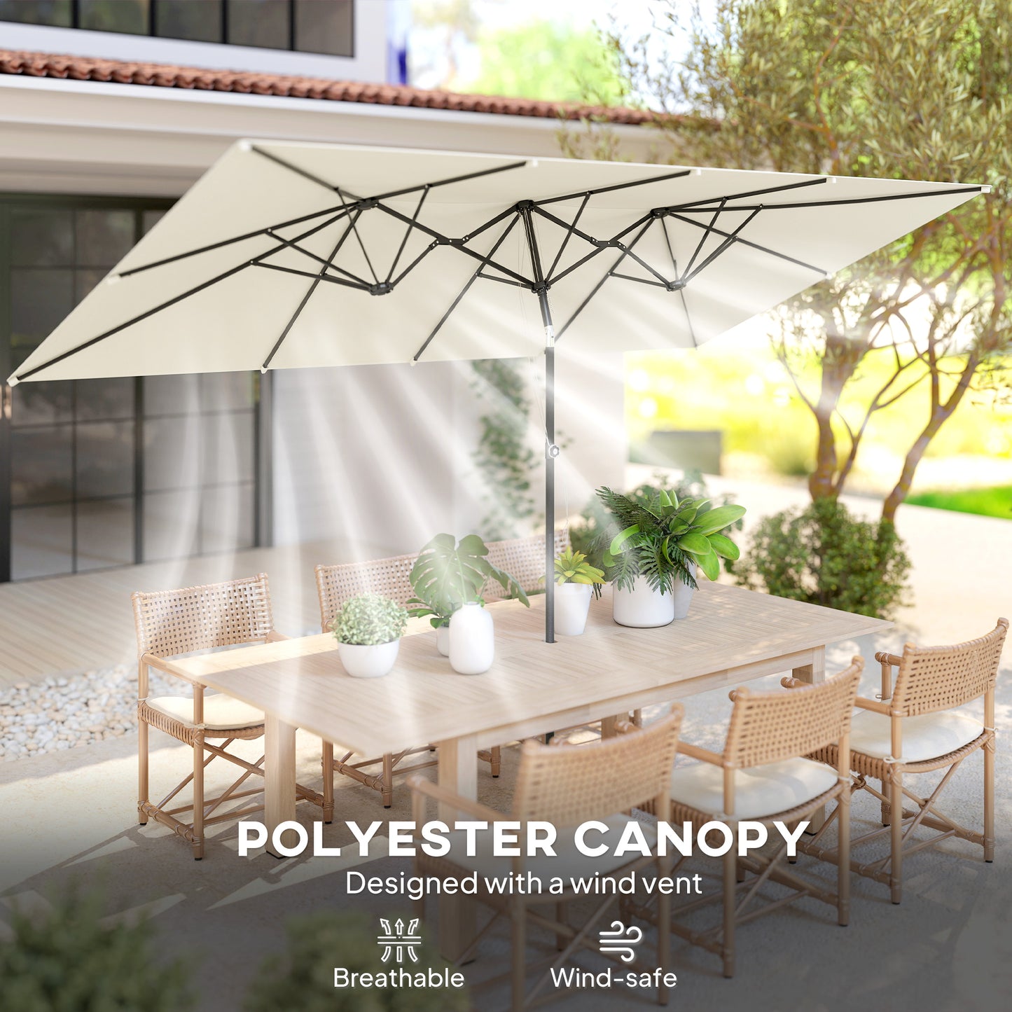 White Double-Sided Umbrella with Adjustable Height & 12 Ribs