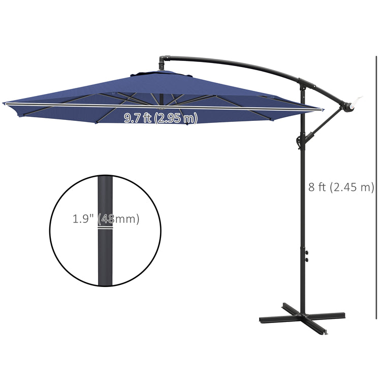 9.7ft Blue Offset Cantilever Umbrella with 8 Ribs