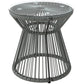 Round End Table, Rattan Side Table, Hollow Drum Design Coffee Table w/ Glass Top for Patio, Garden, Balcony, Dark Grey