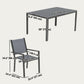 7 Piece Outdoor Dining Set with 6 Stackable Chairs, Rectangle Table, WPC Slatted Top, Rust-Resistant Steel Frame