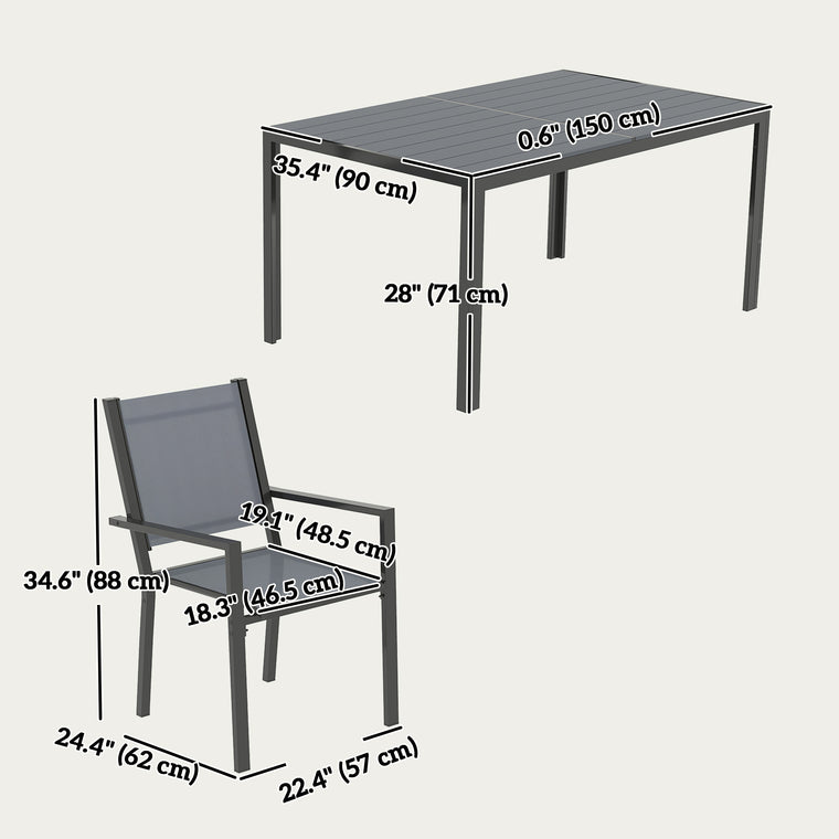 7-Piece Dining Set with WPC Slatted Top & Steel Frame