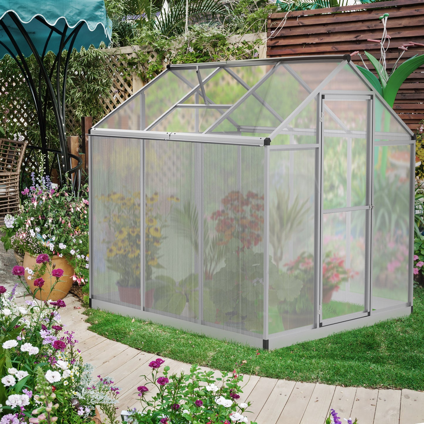 6' x 6' x 6.4' Walk-in Garden Greenhouse Polycarbonate Panels Plants Flower Growth Shed Cold Frame Outdoor Portable Warm House