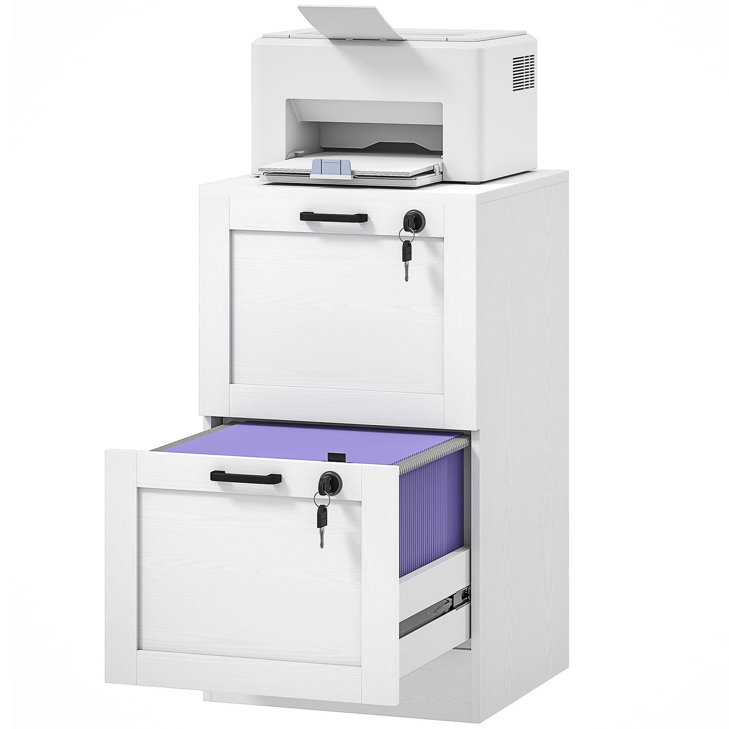 Vertical Filing Cabinet with 2 Drawers, Lock, File Cabinet for Home Office, A4 and Letter Size Files, White