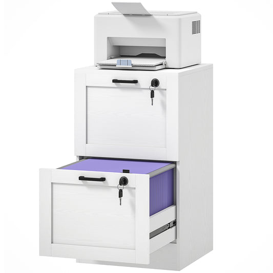 2-Drawer Vertical Filing Cabinet with Lock - White