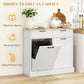Hidden Garbage Bin Cabinet, Tilt Out Trash Cabinet w/ 2 Drawers, Freestanding Kitchen Island for Laundry, White