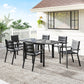 Patio Dining Set for 6, Aluminum Expandable Outdoor Table and 6 Stackable Chairs with Padded Back, Mesh Seat, Black