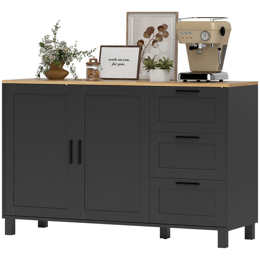 Buffet Cabinet with Soft-Close Doors and 3 Drawers - Black
