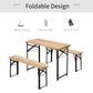 3 Pieces Folding Picnic Table Set, Portable Folding Picnic Table and Benches with Steel Frame for Garden, Park, Natural Wood