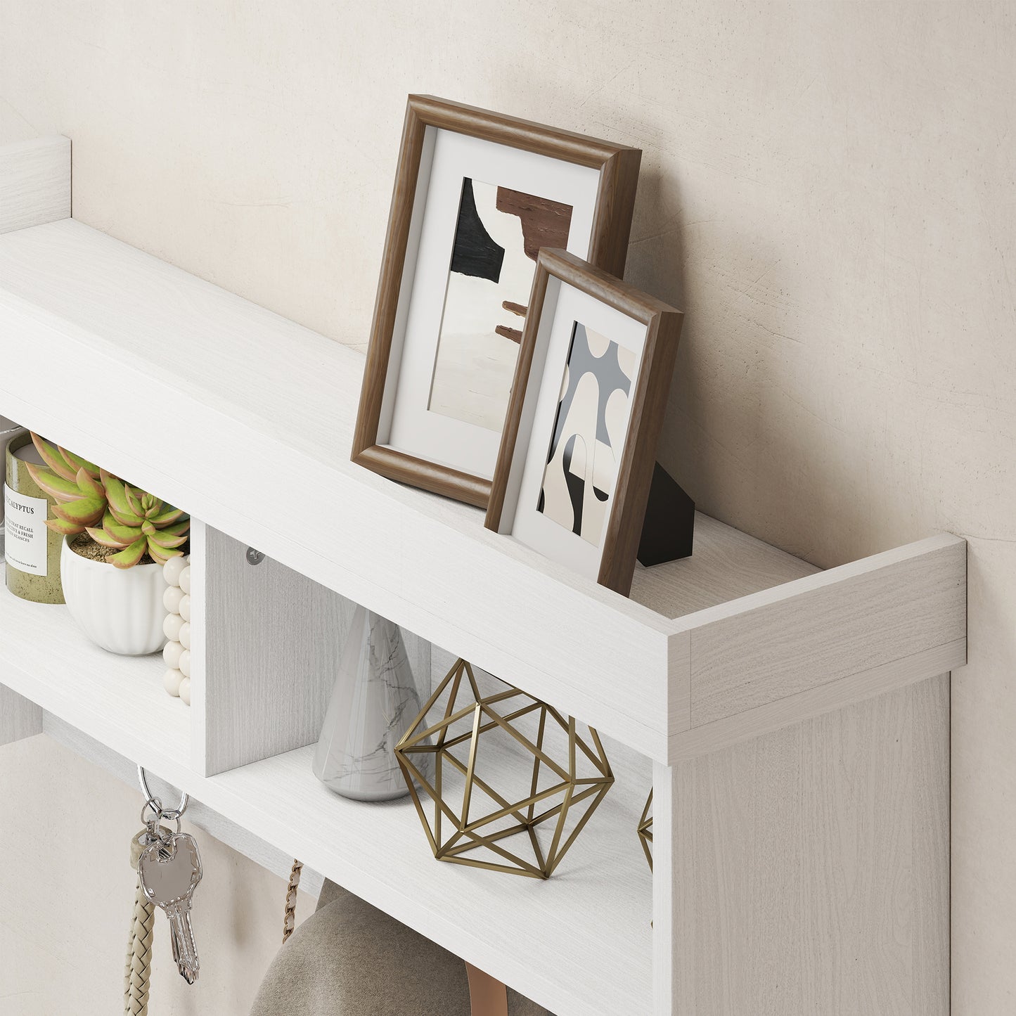 Coat Rack Shoe Bench Set, Entryway Shoe Bench with 8 Storage Cubbies, 4 Hooks for Hallway, Living Room, White