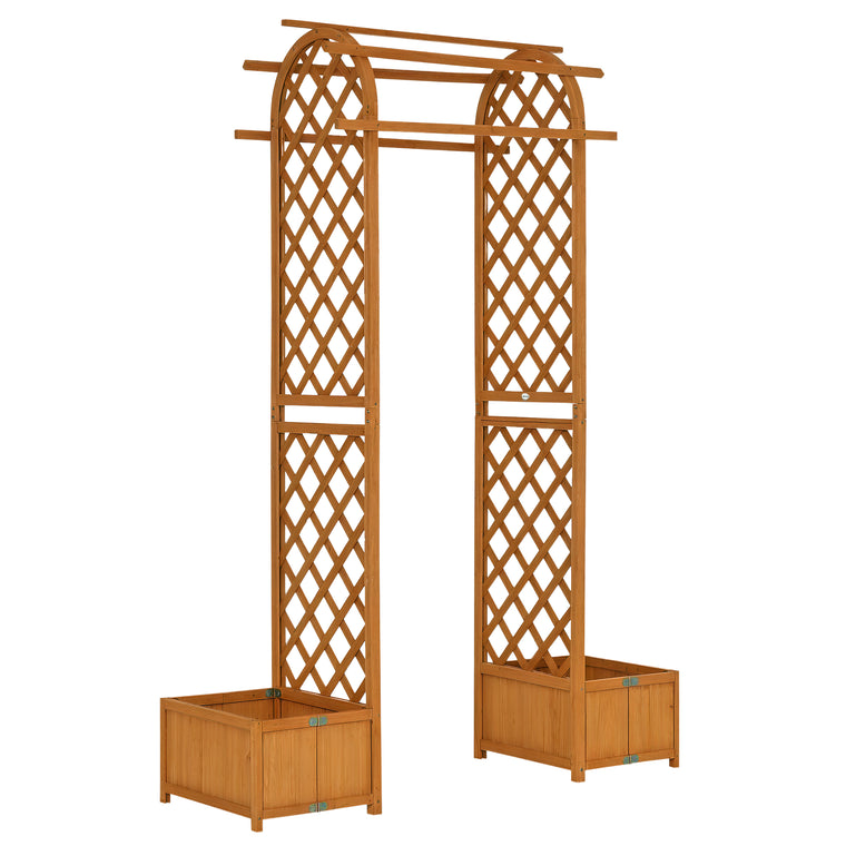 7.7FT Brown Wooden Garden Arch with Planter Boxes