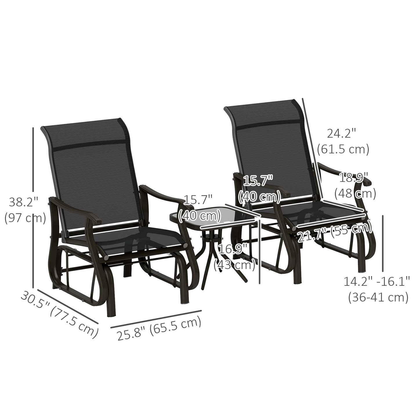 3PCs Gliding Rocking Chair & Bistro Tea Table Set, Grey