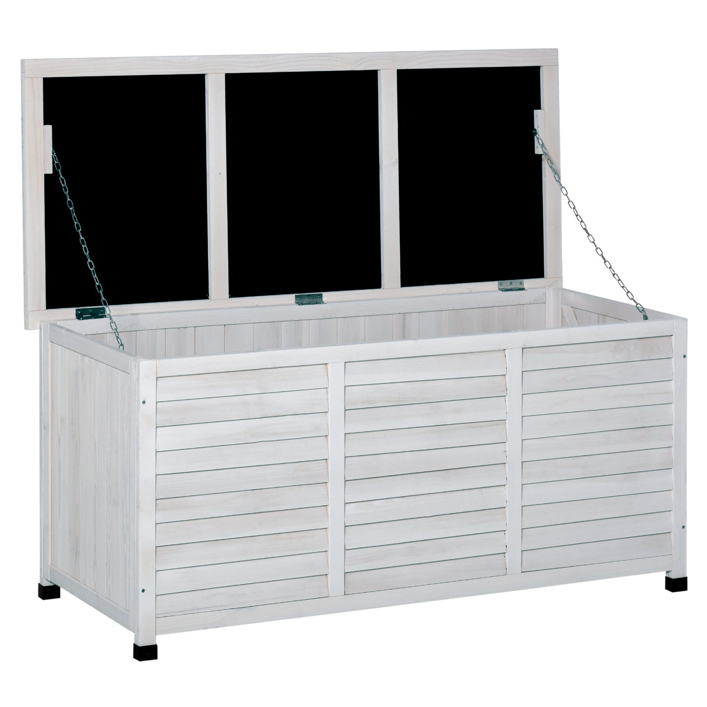 75 Gallon Wooden Storage Box patio Deck Box Bench, Garden Backyard Outdoor Storage Container with Aerating Gap & Weather-Fighting Finish, White