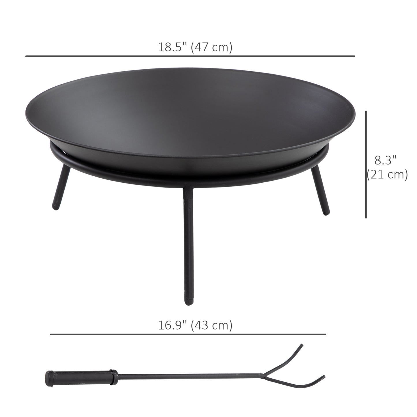 Fire Pit with Poker, Garden Fire Brazier Patio Heater Log Wood Burner for Outdoor Camping Bonfire, Black