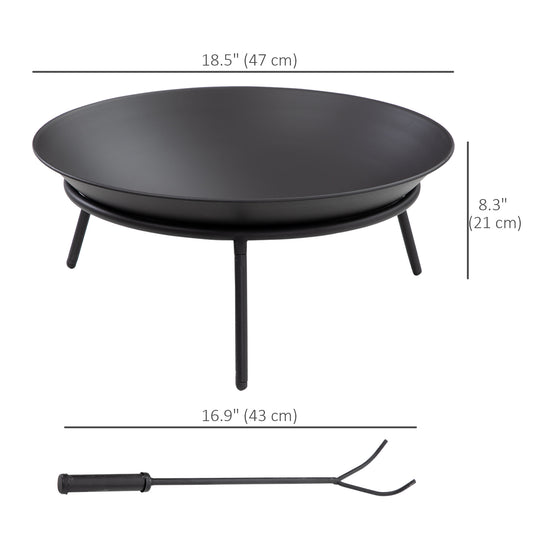 Fire Pit with Poker, Garden Fire Brazier Patio Heater Log Wood Burner for Outdoor Camping Bonfire, Black