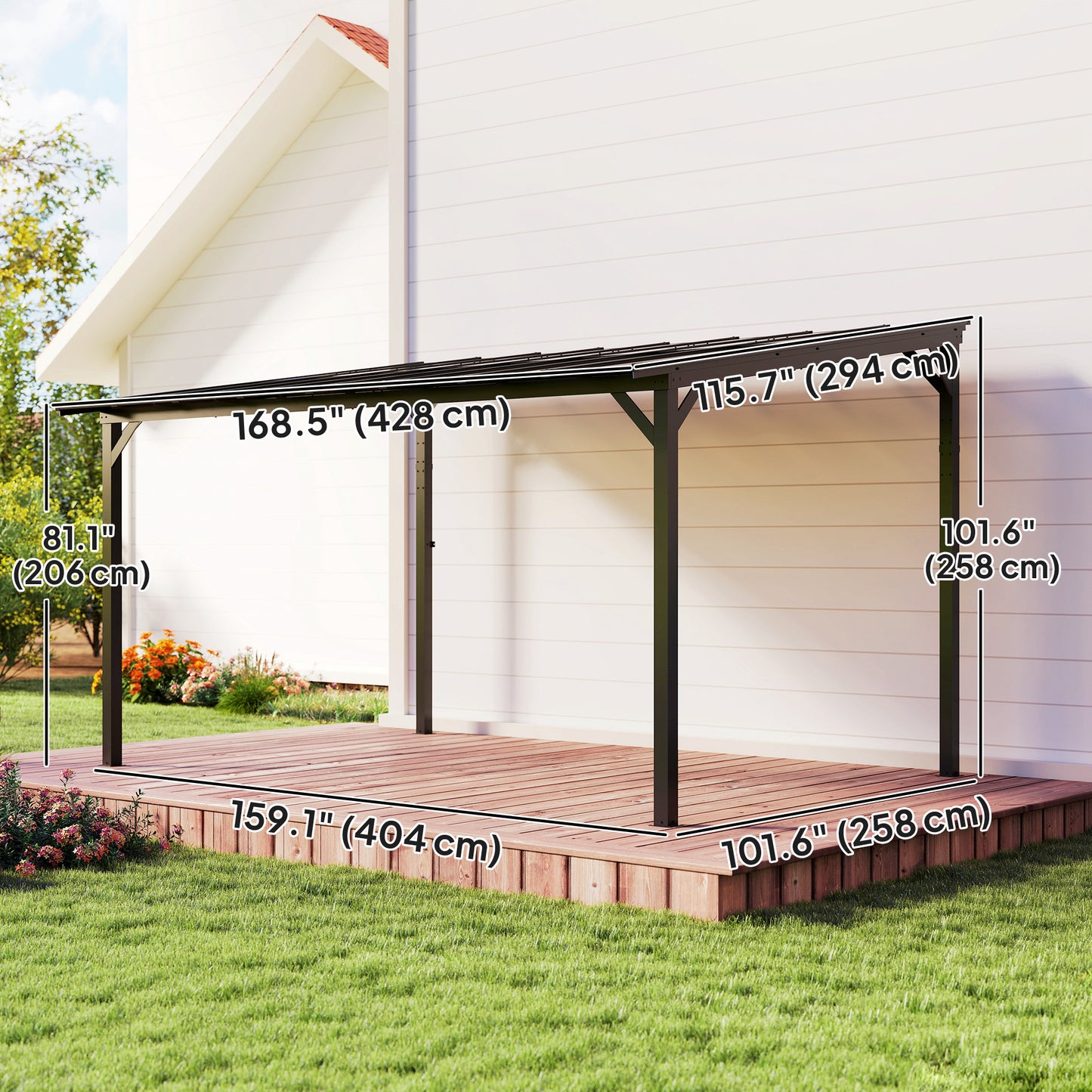 Hardtop Gazebo Wall-Mounted / Free Standing Outdoor Pergola with UPF 50+ & Waterproof Polycarbonate Roof