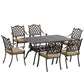 7 Pieces Patio Dining Set with Umbrella Hole, Cast Aluminum Outdoor Patio Furniture Set with 6 Cushioned Chairs and Rectangle Dining Table, for Garden, Lawn, Deck, Khaki