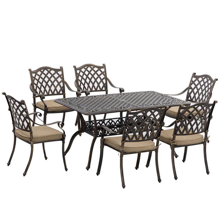 7-Piece Cast Aluminum Dining Set with Cushioned Chairs