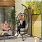 Hanging Egg Chair with Stand, Foldable Wicker Rattan Swing Chair with Thick Cushion, Headrest, Light Grey
