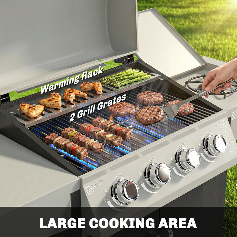 4+1 Burner Propane Gas Grill with Side Burner & Shelf