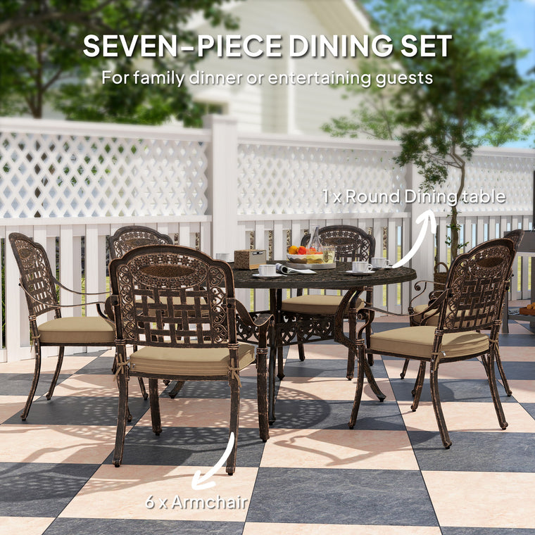 7-Piece Aluminum Outdoor Dining Set with Umbrella Hole