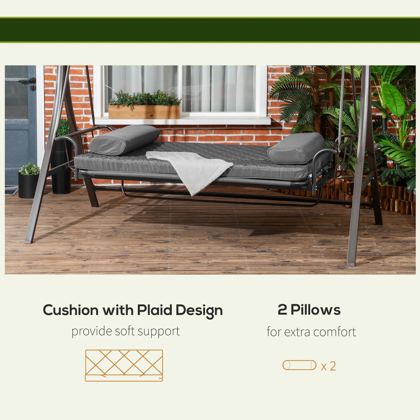 3 Person Porch Swing Bed, 2-in-1 Convertible Outdoor Patio Swing Chair Bench Hammock with Adjustable Canopy, Cushions, Pillows for Porch and Backyard, Red