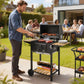 20" Charcoal BBQ Grill Barbecue on Wheels with Adjustable Charcoal Pan, Spacious Cooking Area, 3 Shelves, Thermometer