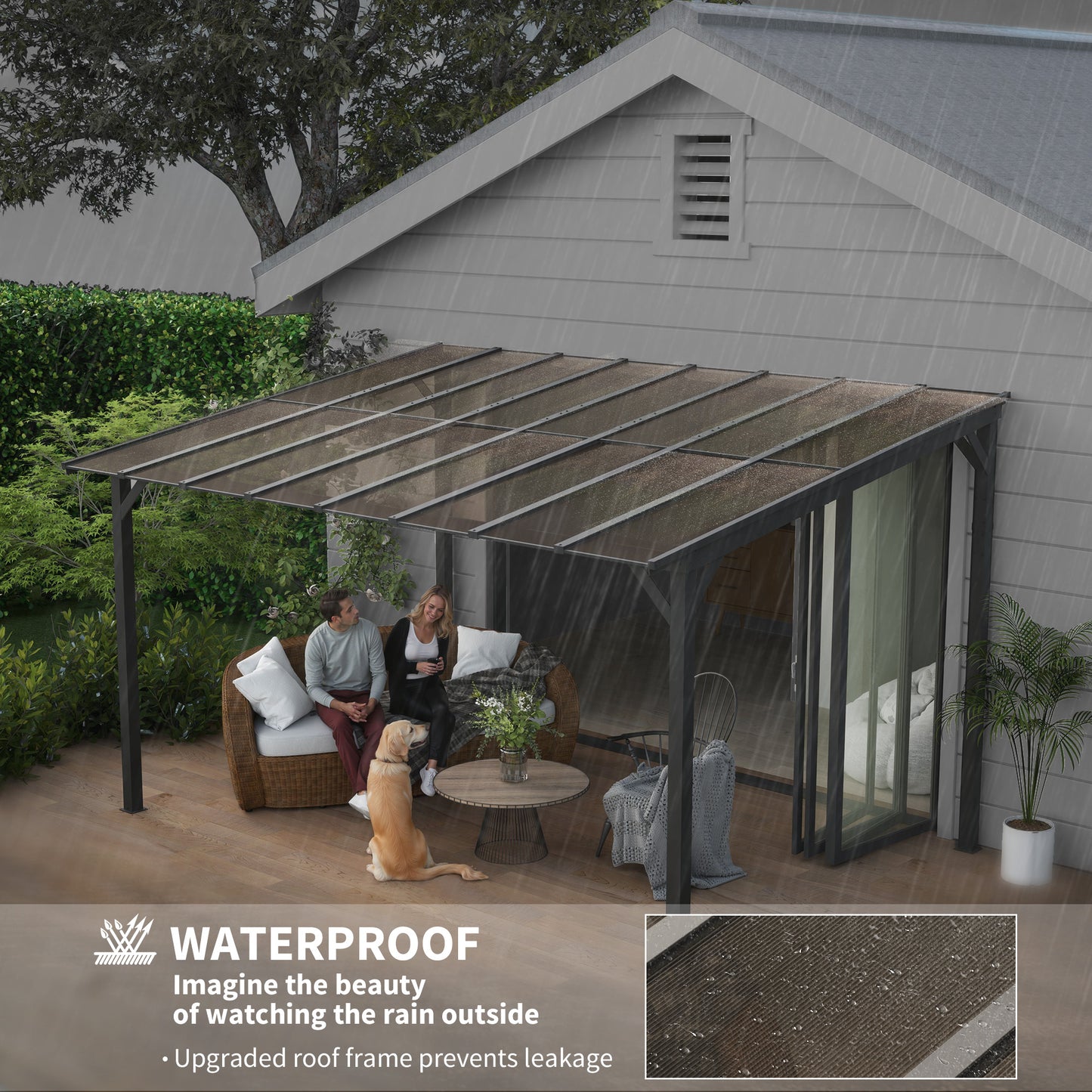 Hardtop Gazebo Wall-Mounted / Free Standing Outdoor Pergola with UPF 50+ & Waterproof Polycarbonate Roof