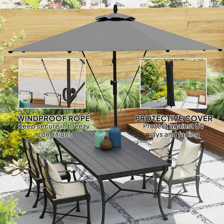 118.1" Grey Offset Umbrella with Wind Protection Strap