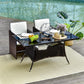 Garden Dining Table, Patio Rattan Dining Table with Glass Top, Storage Shelf for Yard, 59" x 34" x 29", Brown