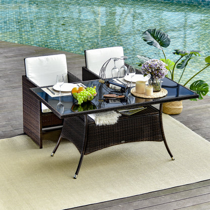 Rattan Garden Dining Table with Glass Top and Storage