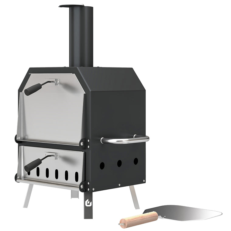 Wood-Fired Stainless Steel Pizza Oven with Stone and Peel