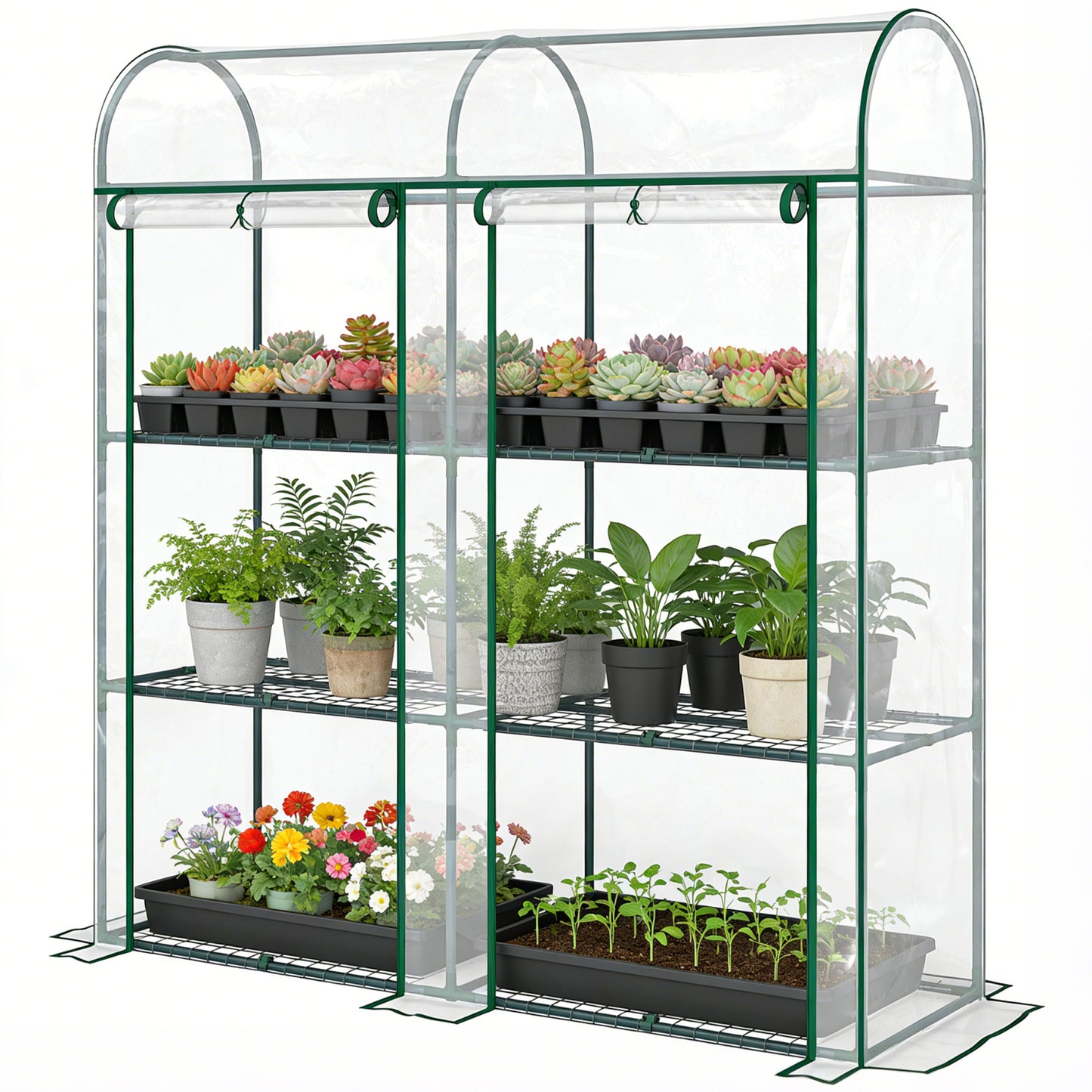 3 Tier Mini Greenhouse, Portable Greenhouse with 2 Roll-up Doors, 56.3" x 18.1" x 64.6", Clear