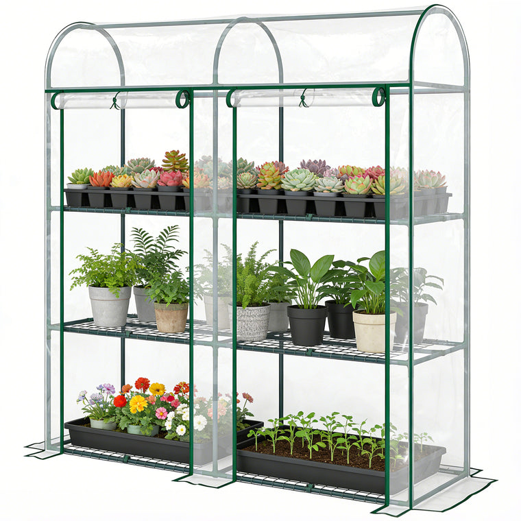 56.3" x 18.1" x 64.6" Mini Greenhouse with Roll-Up Doors
