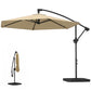 9.7 ft Offset Patio Umbrella with Water/Sand Fillable Weights, Garden Hanging Parasol with Locking Latch, Khaki