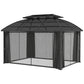 13' x 10' Patio Gazebo, Double Roof Outdoor Gazebo Canopy Shelter with Curtains and Aluminium Frame for Garden, Black