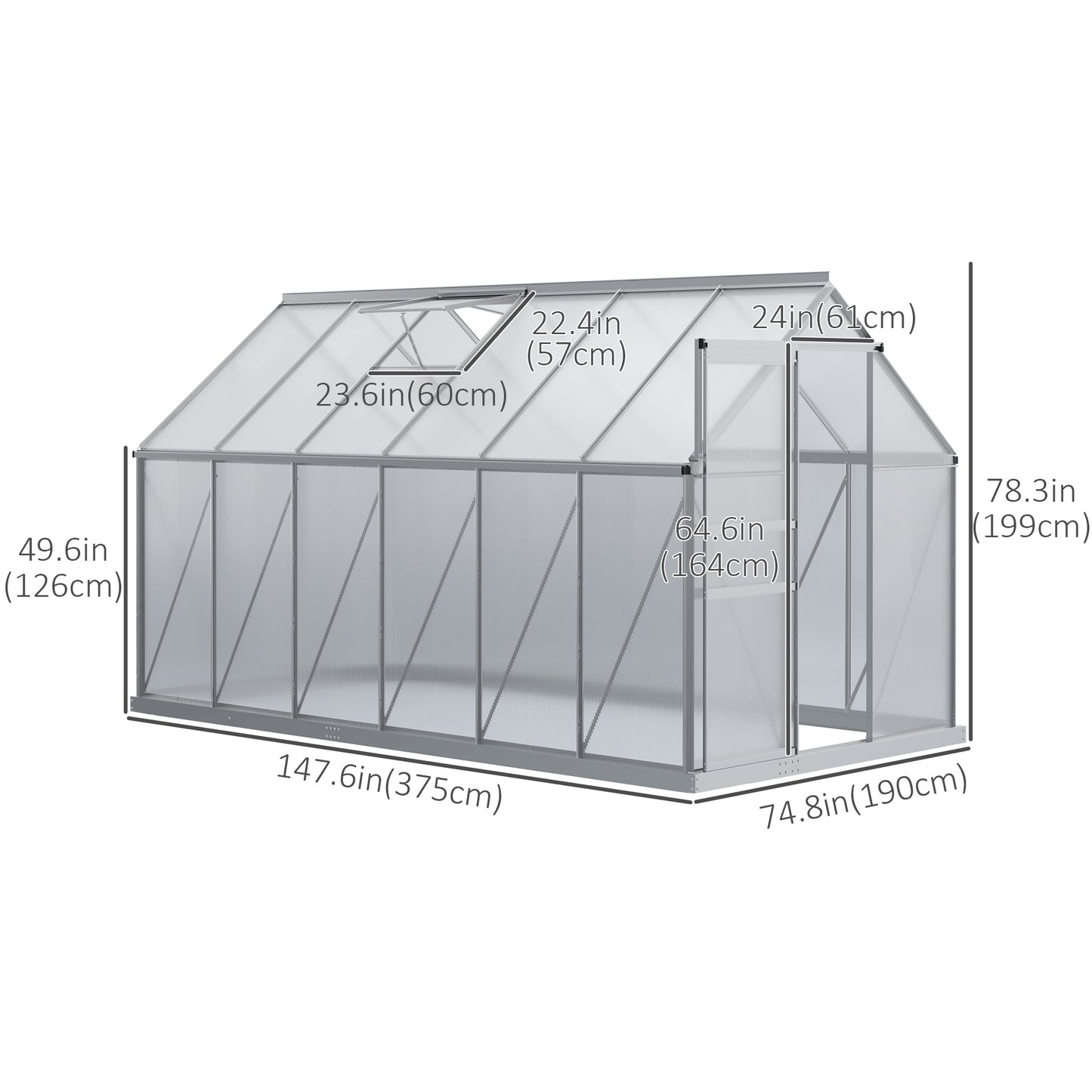 6' x 12' x 6.5' Walk-in Greenhouse, Polycarbonate Greenhouse with Adjustable Roof Vent, Base, Sliding Door, Clear